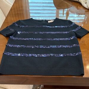 Tory Burch Elegant Black knit top with blue sequins